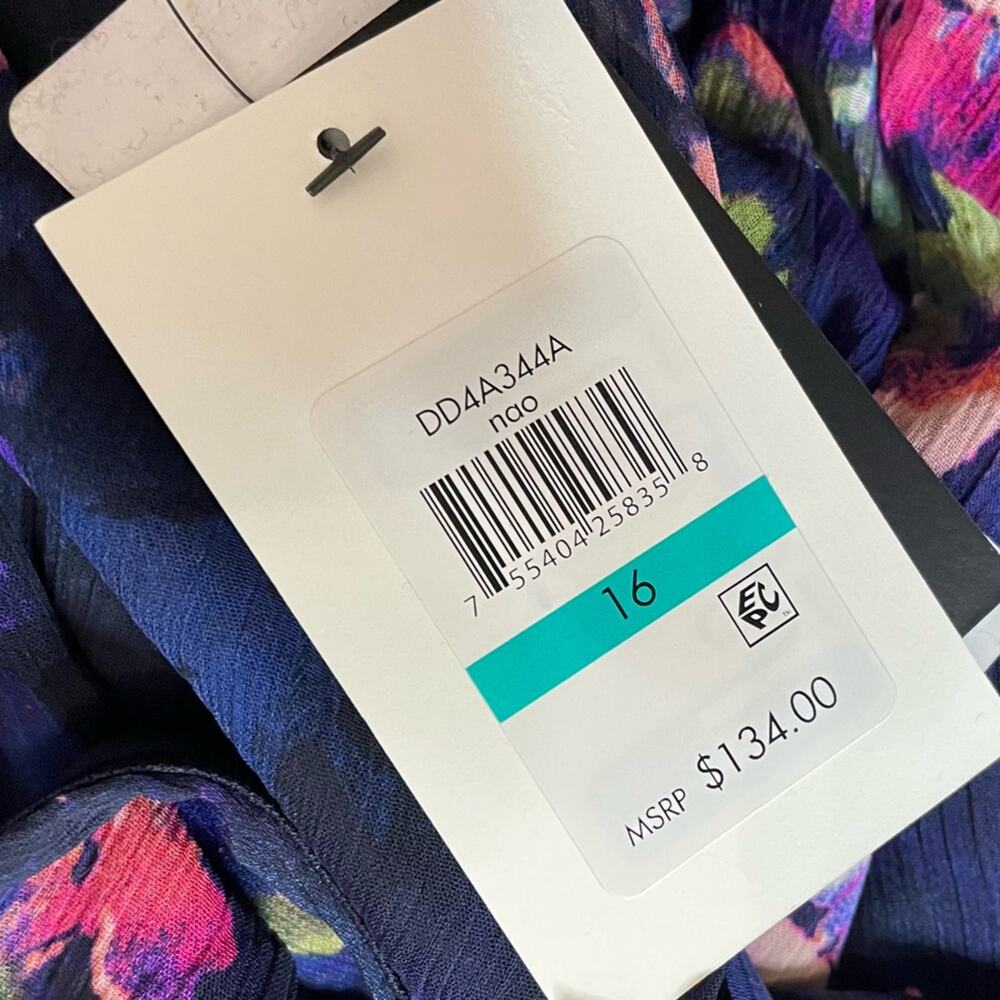 DKNY Short Sleeve V Neck Tie Waist Floral Chiffon Fit And Flare Dress Sz 16 - Picture 6 of 7